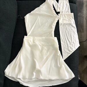 Oh Polly Satin White Mini Dress with Sash